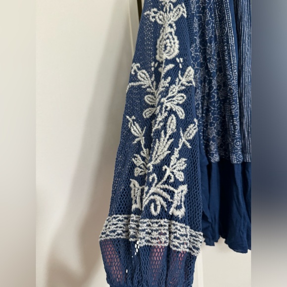 Free People Blue Indigo Dreams Embroidered Tunic Dress Top NWT - Picture 7 of 10